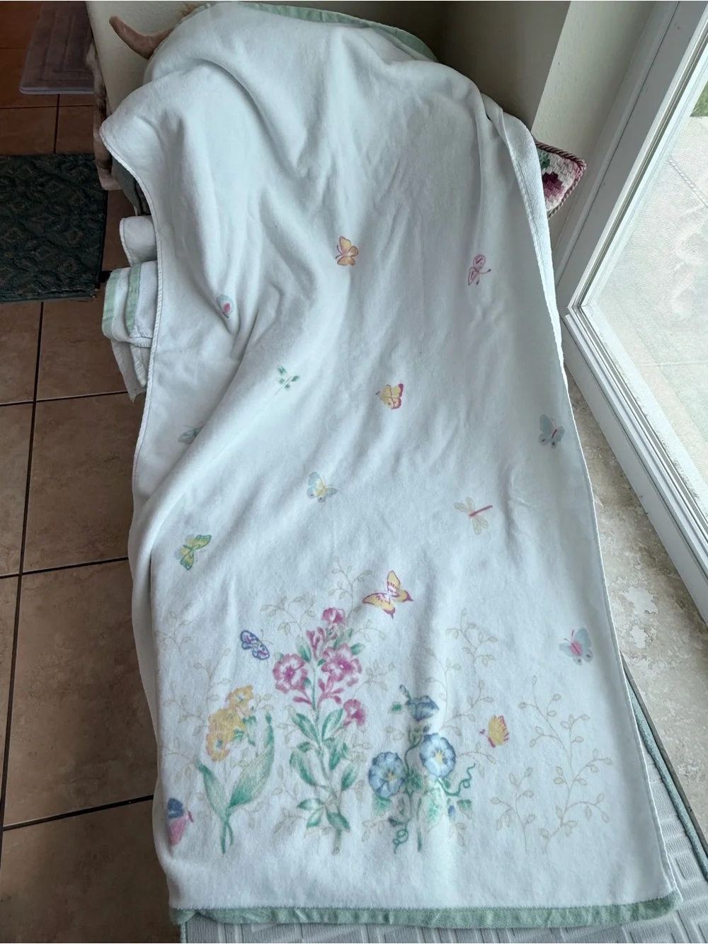 Lenox Butterfly Meadows Shower Curtain and 5 Bathroom Towel Set - Bath and Hand